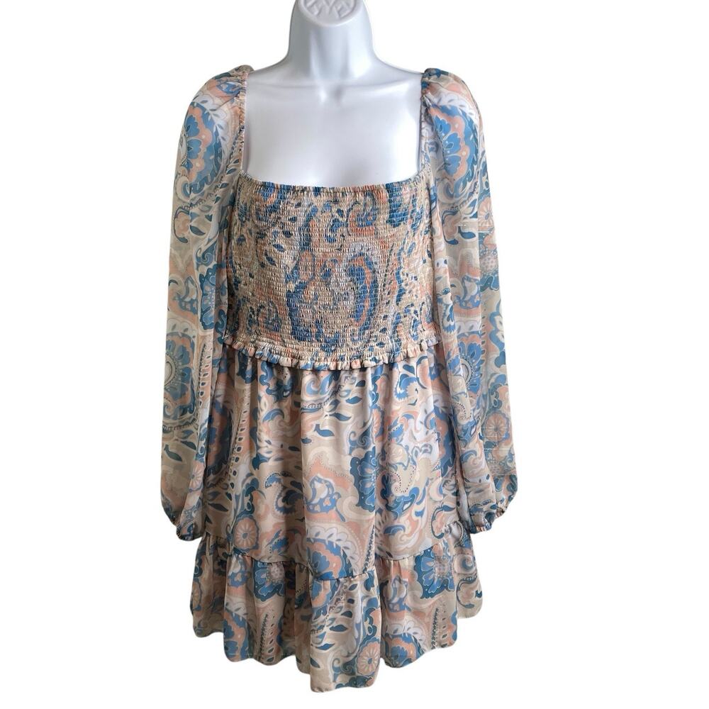 Aritzia Wilfred Pink Blue Tempest Babydoll Mini Dress Size L Fairy Coquette Boho